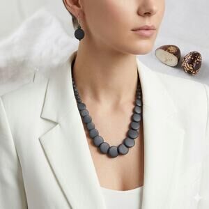 Mid Century Style Circles Black Tagua Nut Necklace Nature Eco Jewelry